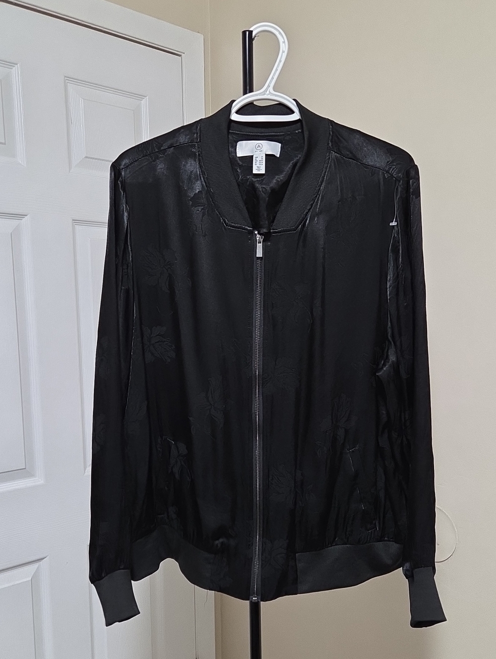 MTL 1980 Black Satin Bomber Jacket - Subtle Jacquard